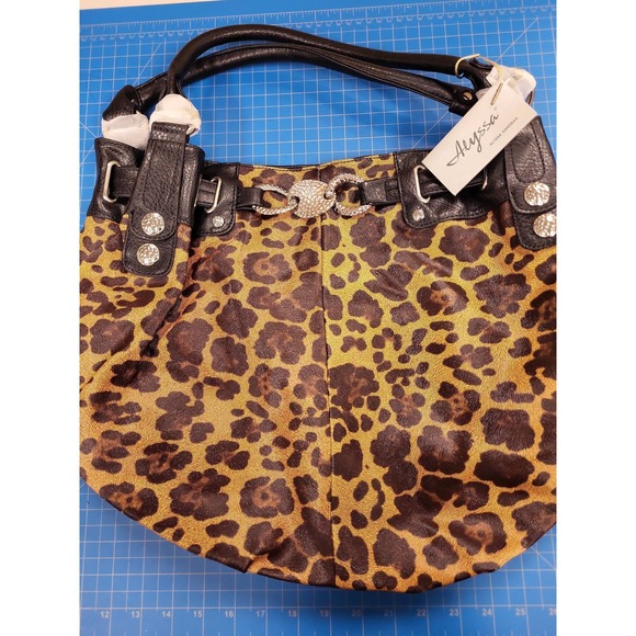 Alyssa Handbags - Alyssa Shoulder Bag Leopard Print Purse Medium Faux Leather Rhinestone Detail